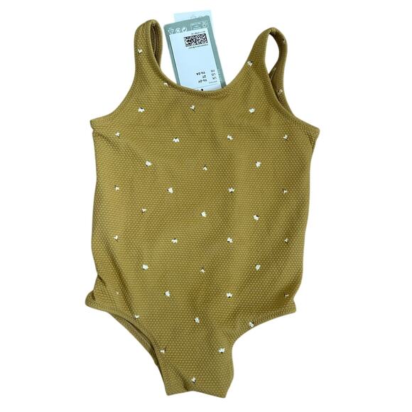 H&M Textured One Piece Swimsuit Size 18M-2T NWT Gold Daisy Print - Picture 1 of 3